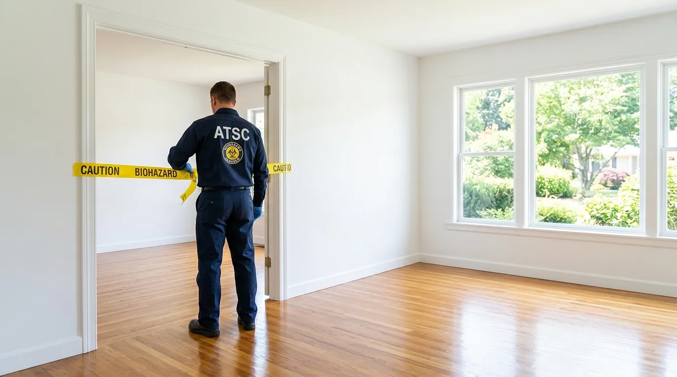 Certified biohazard cleanup crew performing Trauma Scene Cleanup in East Alton